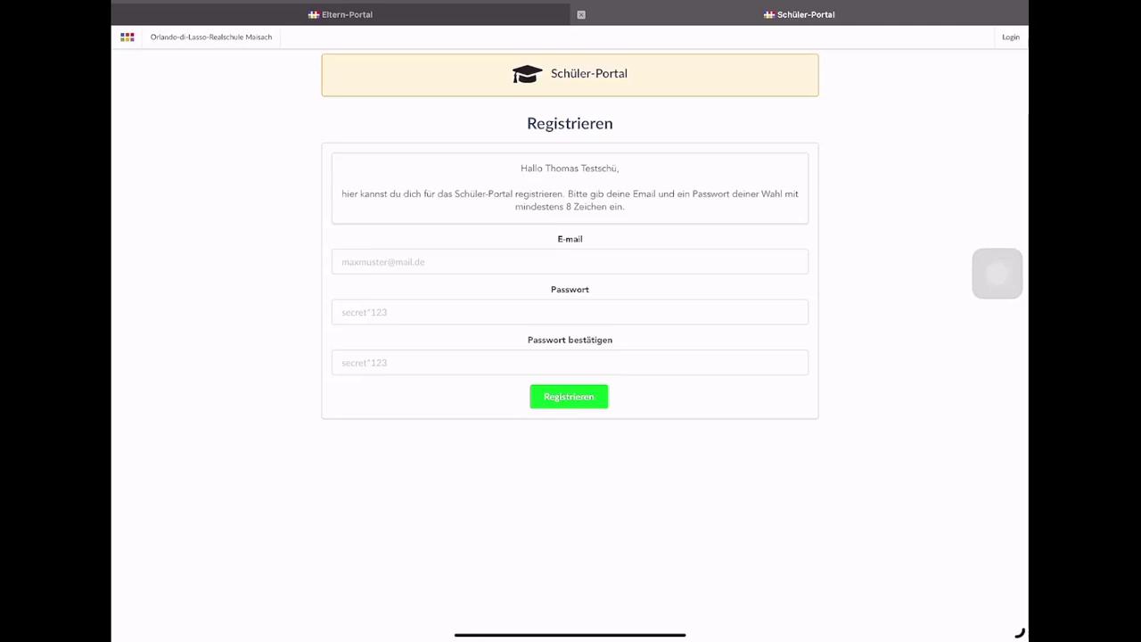 Registrierung im Schuelerportal
